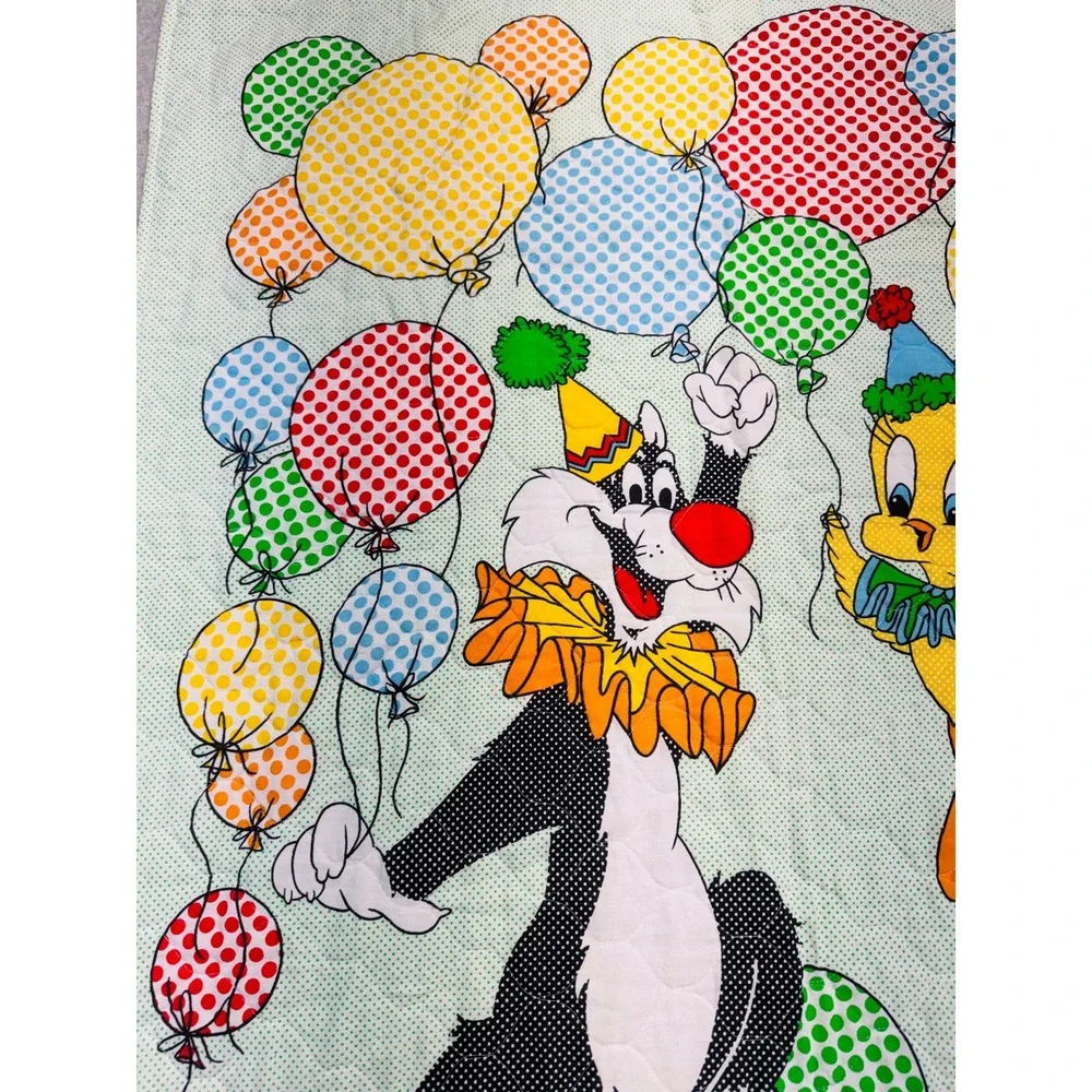 Vintage '82 Warner Bros Sylvester Tweety Balloon Fabric Panel 35x44 Looney Tunes